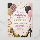 En Aluminium glam anniversaire fête blush rose foin invitation (Recto)