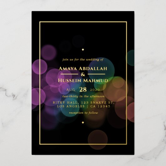 En Aluminium Gold Bokeh Mariage Foil Invitation (Recto)