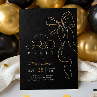 En Aluminium Gold Bow Graduation Invitation