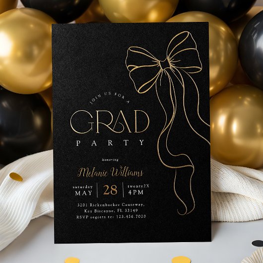 En Aluminium Gold Bow Graduation Invitation