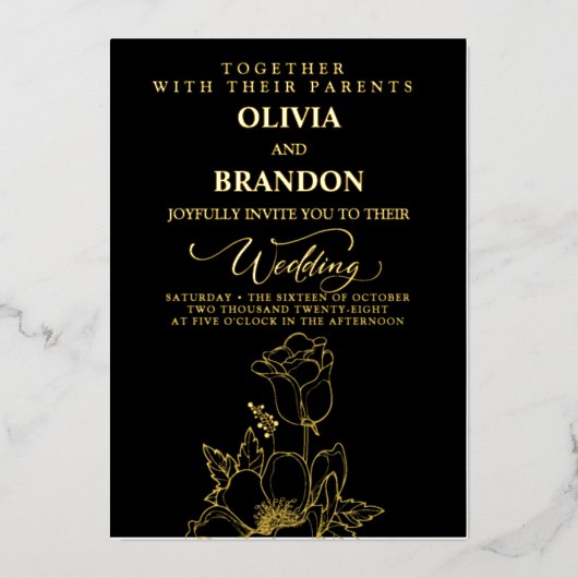 En Aluminium Gold Floral Elegant Wedding Invitation (Recto)