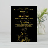 En Aluminium Gold Floral Elegant Wedding Invitation (Debout devant)