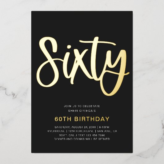 En Aluminium Gold Foil 60e anniversaire Invitation | 60e huile (Recto)