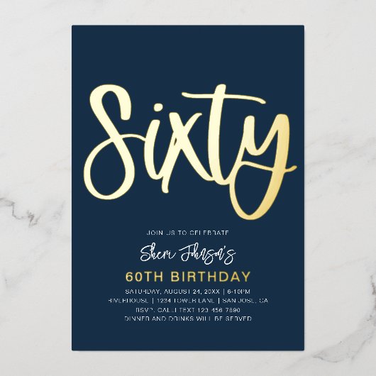 En Aluminium Gold Foil 60e anniversaire Invitation | Soixantièm (Recto)