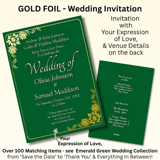 En Aluminium Gold Foil Wedding Invitation Emerald Green White