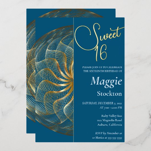 En Aluminium Gold Sweet 16 Invitation (Recto/Verso)