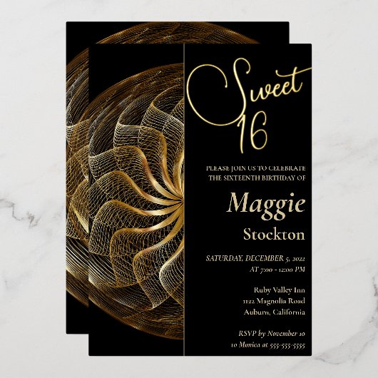 En Aluminium Gold Sweet 16 Invitation (Recto/Verso)
