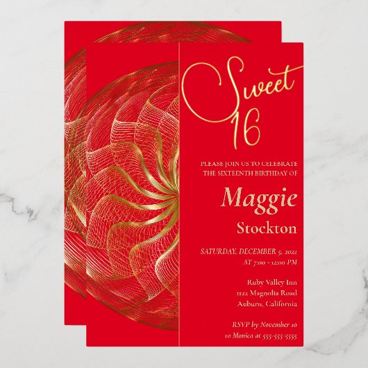En Aluminium Gold Sweet 16 Invitation (Recto/Verso)