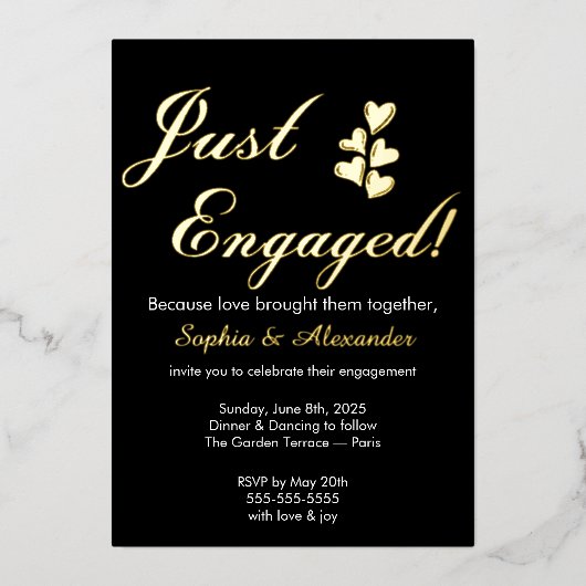 En Aluminium Gold & White Foil Engagement Invitation (Recto)