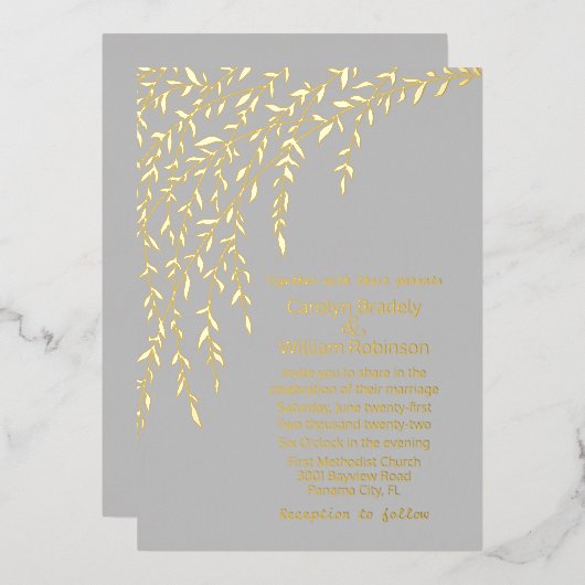 En Aluminium Gold Willows Gris Mariage Foil Invitation (Recto/Verso)