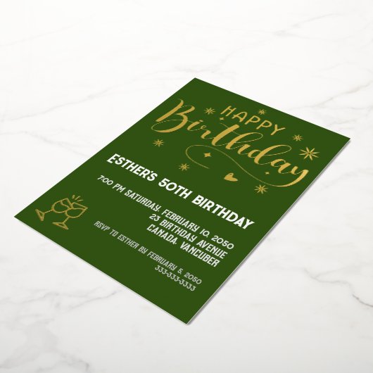 En Aluminium Golden Script Anniversaire Foil Invitation (Rotation)