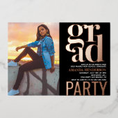 En Aluminium Grad Party Photo Real Foil Invitation (Recto)