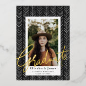 En Aluminium Graduate Script Graduation Photo Foil Invitation (Recto)