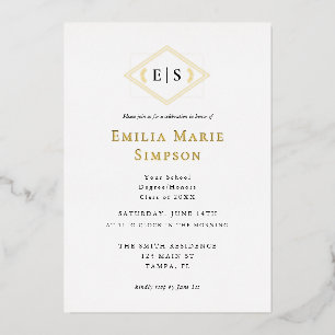 En Aluminium Graduation formelle de monogramme Foil Invitation