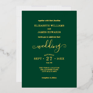 En Aluminium Green Simple Elegant Mariage Gold Foil Invitation