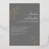 En Aluminium Gris Script Gold Botanique Mariage Foil Invitation (Recto)
