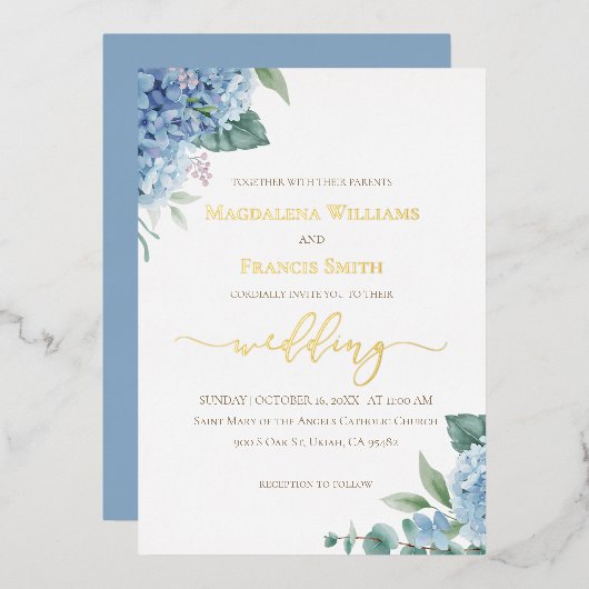 En Aluminium Hydrangea aquarelle | Invitation de mariage (Recto/Verso)