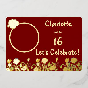 En Aluminium Invitation 16 ans Rouge Profond & Or Coquelicot Sa