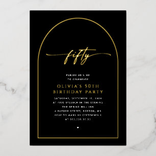 En Aluminium Invitation 50 ans noir et or Photo élégante Fift