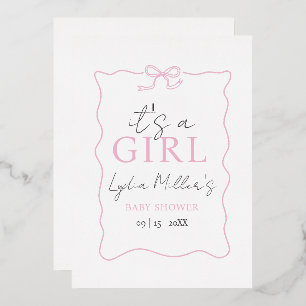 En Aluminium Invitation à la baby shower pour bébé fille avec u
