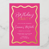 En Aluminium Invitation à l'huile d'anniversaire rose chaud (Recto)