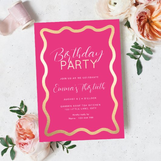 En Aluminium Invitation à l'huile d'anniversaire rose chaud