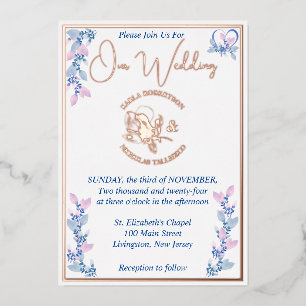 En Aluminium Invitation à l'huile de Mariage rose et bleu flora