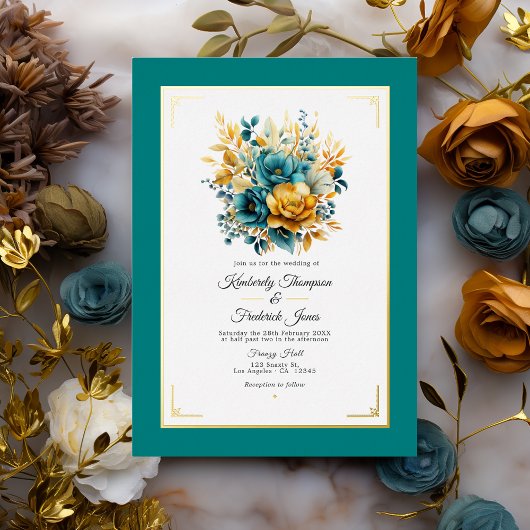 En Aluminium Invitation à l'huile de Mariage turquoise et or