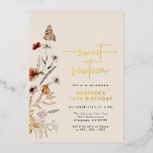 En Aluminium Invitation anniversaire Boho à feuille d'or