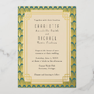 En Aluminium Invitation Art Déco sarcelle vintage à feuille d'o