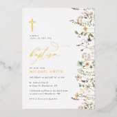 En Aluminium invitation au baptême fleur sauvage de feuille d'o (Recto)