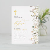 En Aluminium invitation au baptême fleur sauvage de feuille d'o (Debout devant)