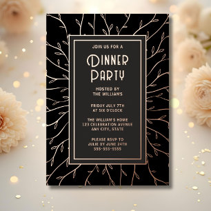 En Aluminium Invitation au dîner élégant floral noir