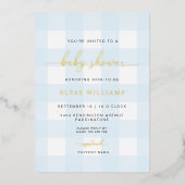En Aluminium Invitation Baby Shower Gingham Bleu avec Feuille d (Recto)