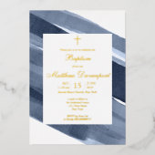 En Aluminium Invitation Baptême Garçon Bleu Or (Recto)