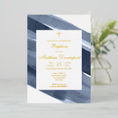 En Aluminium Invitation Baptême Garçon Bleu Or (Debout devant)
