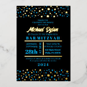 En Aluminium Invitation Bar Mitzvah Blue Stars Feuille d'Or