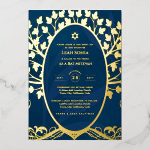 En Aluminium Invitation Bar Mitzvah FOIL REEL Arbre de Vie Or