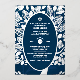 En Aluminium Invitation Bar Mitzvah FOIL REEL Arbre de Vie Or