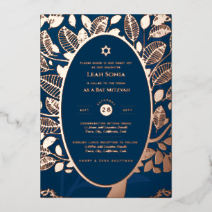 En Aluminium Invitation Bar Mitzvah FOIL VRAI Arbre de Vie Or