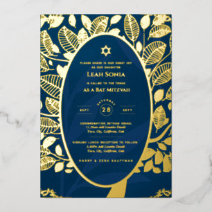 En Aluminium Invitation Bar Mitzvah FOIL VRAI Arbre de Vie Or