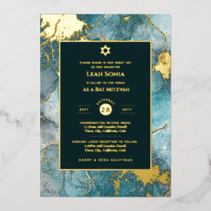 En Aluminium Invitation Bar Mitzvah Vrai Feuilletage Agate Or B