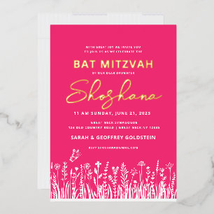 En Aluminium Invitation bat mitzvah aquarelle avec OR RÉEL