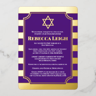 En Aluminium Invitation Bat mitzvah fileté Gold Foil avec étoil