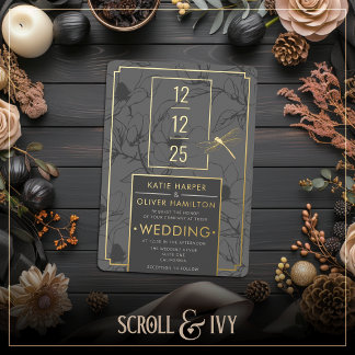 En Aluminium Invitation bicolore ardoise à motif floral et libe
