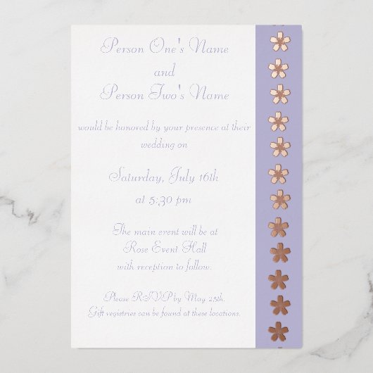 En Aluminium Invitation charmante Sakura sous feuille de lavand (Recto)