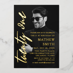 En Aluminium Invitation d'anniversaire 21 ans avec photo noir e