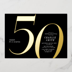 En Aluminium Invitation d'anniversaire 50 ans noir et or minima
