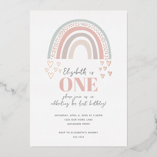 En Aluminium Invitation d'anniversaire Foil Boho Rainbow (Recto)