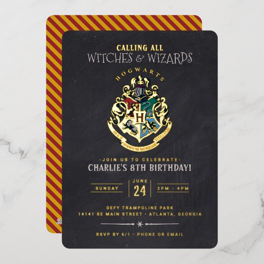 En Aluminium Invitation d'anniversaire Harry Potter avec blason (Recto/Verso)
